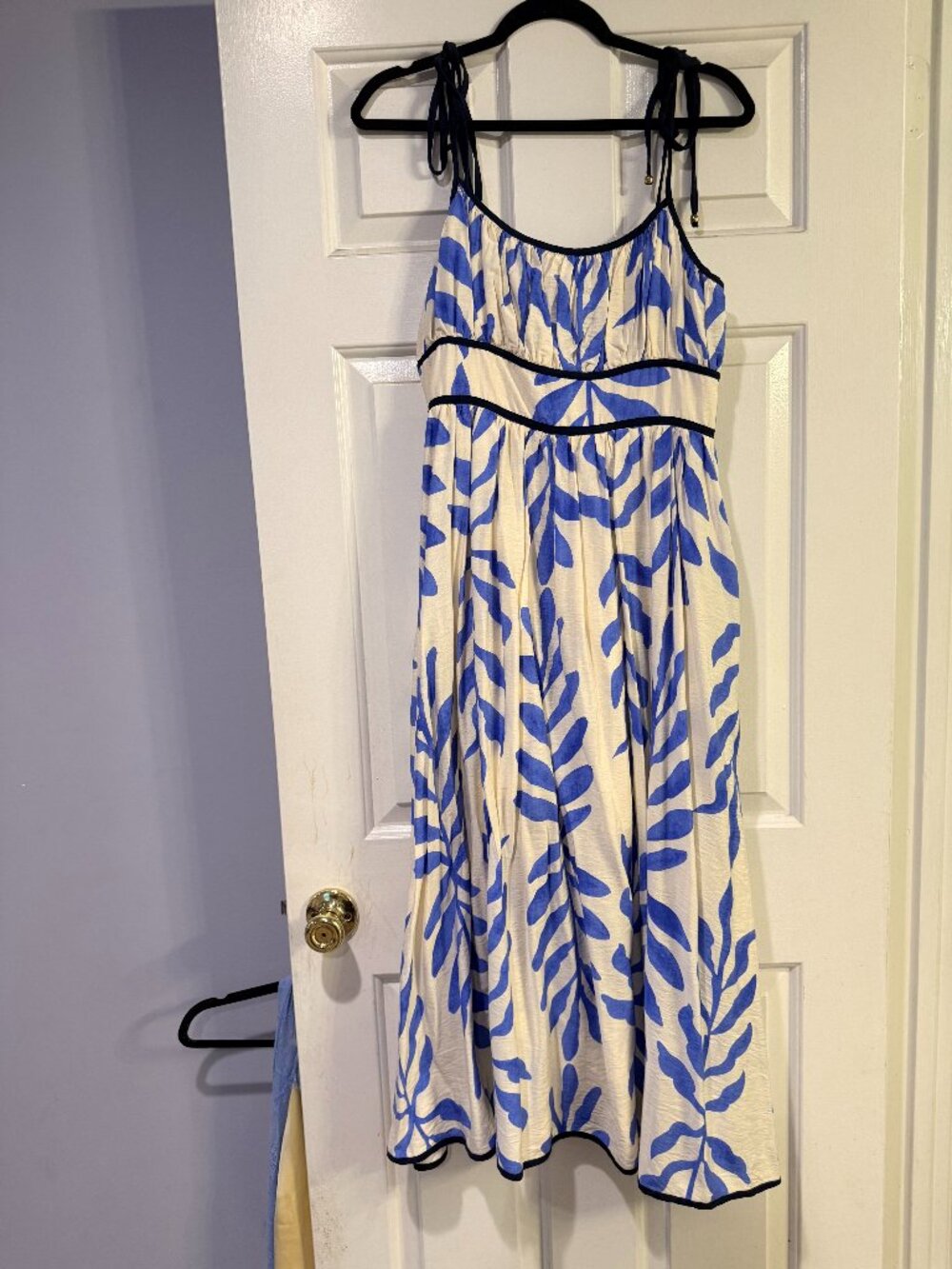Entro Cream Blue Botanical Print Maxi Dress Size L